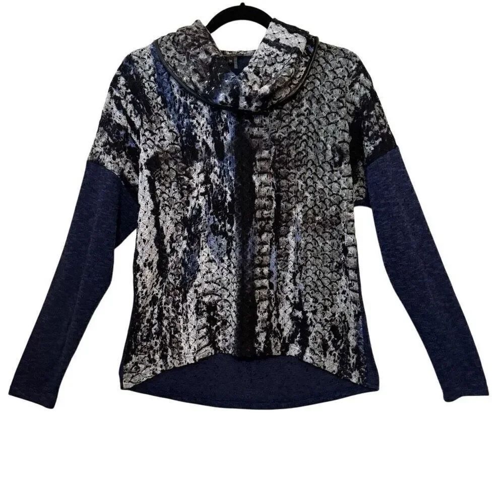 Alberto Makali Solo Tintoreria Blue Pique Knit Cowl Neck top Size M